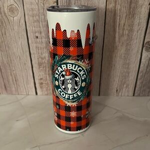 Holiday Coffee Tumbler – Red, Black, and Green Winter Design – 20oz Cold Cup